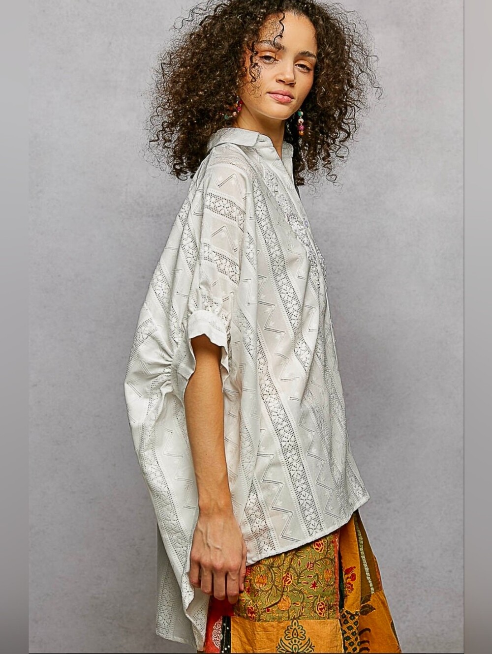 NEW!! POL Women's Cream Embroidered Button-Up Top, NWT - Picture 3 of 4